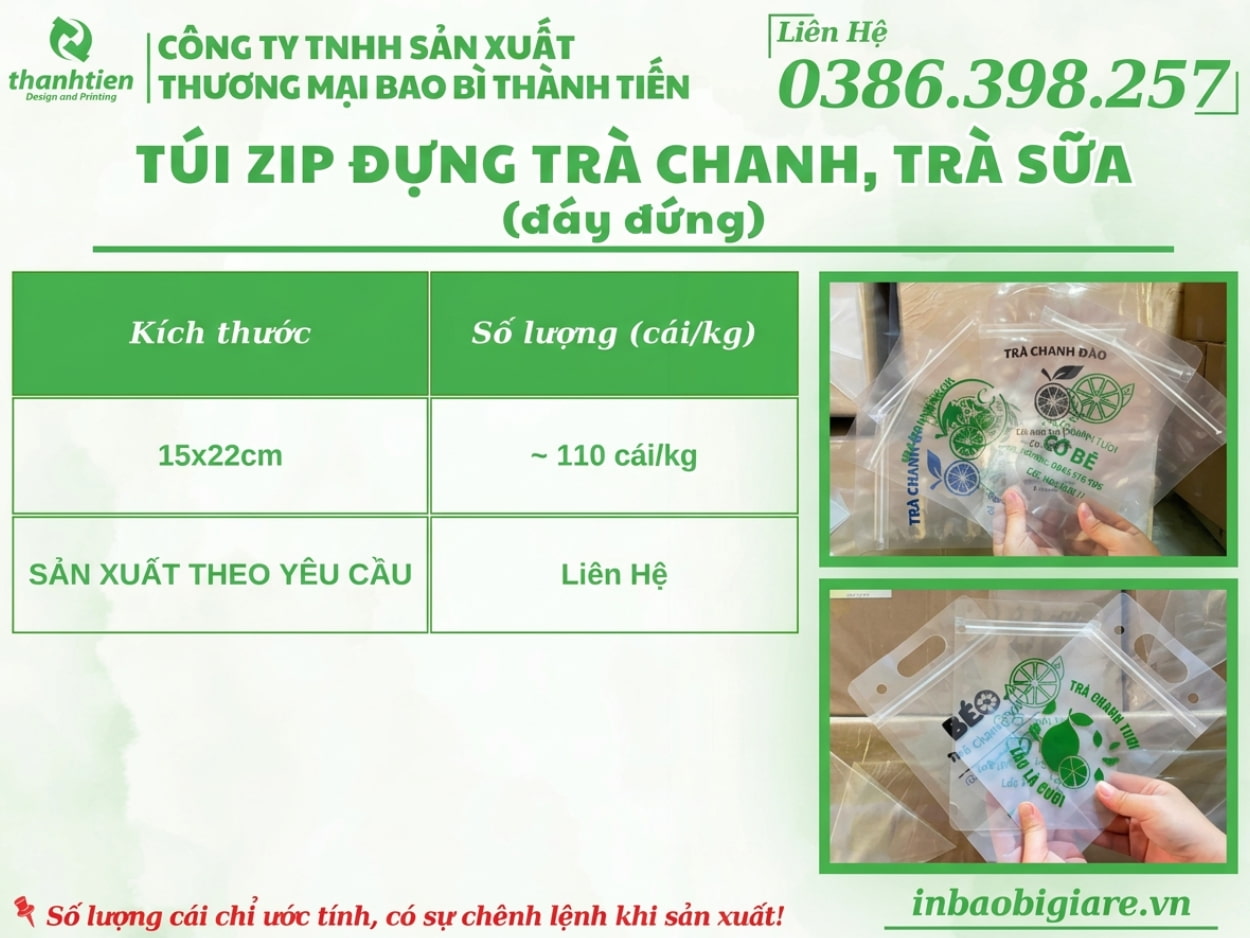 cơ sở sản xuất t&uacute;i zip đựng tr&agrave; chanh uy t&iacute;n