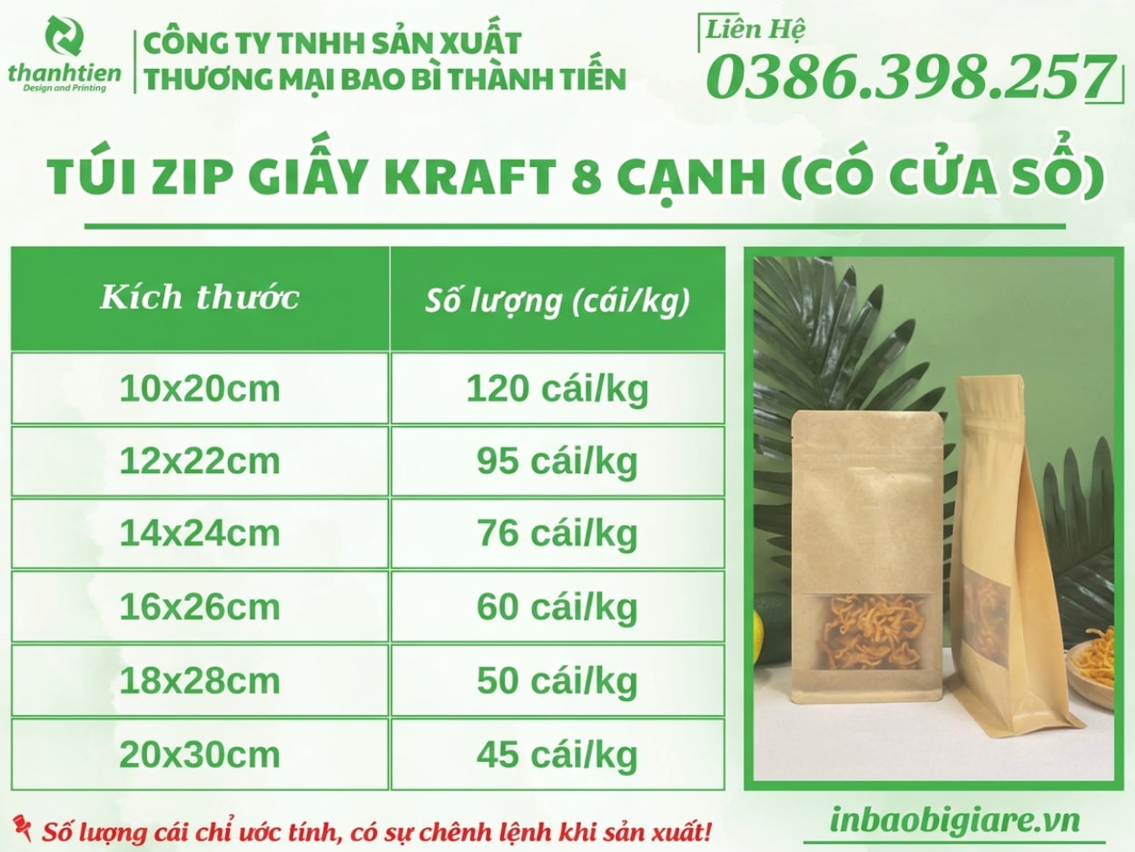 k&iacute;ch thước t&uacute;i zipper giấy đ&aacute;y vu&ocirc;ng