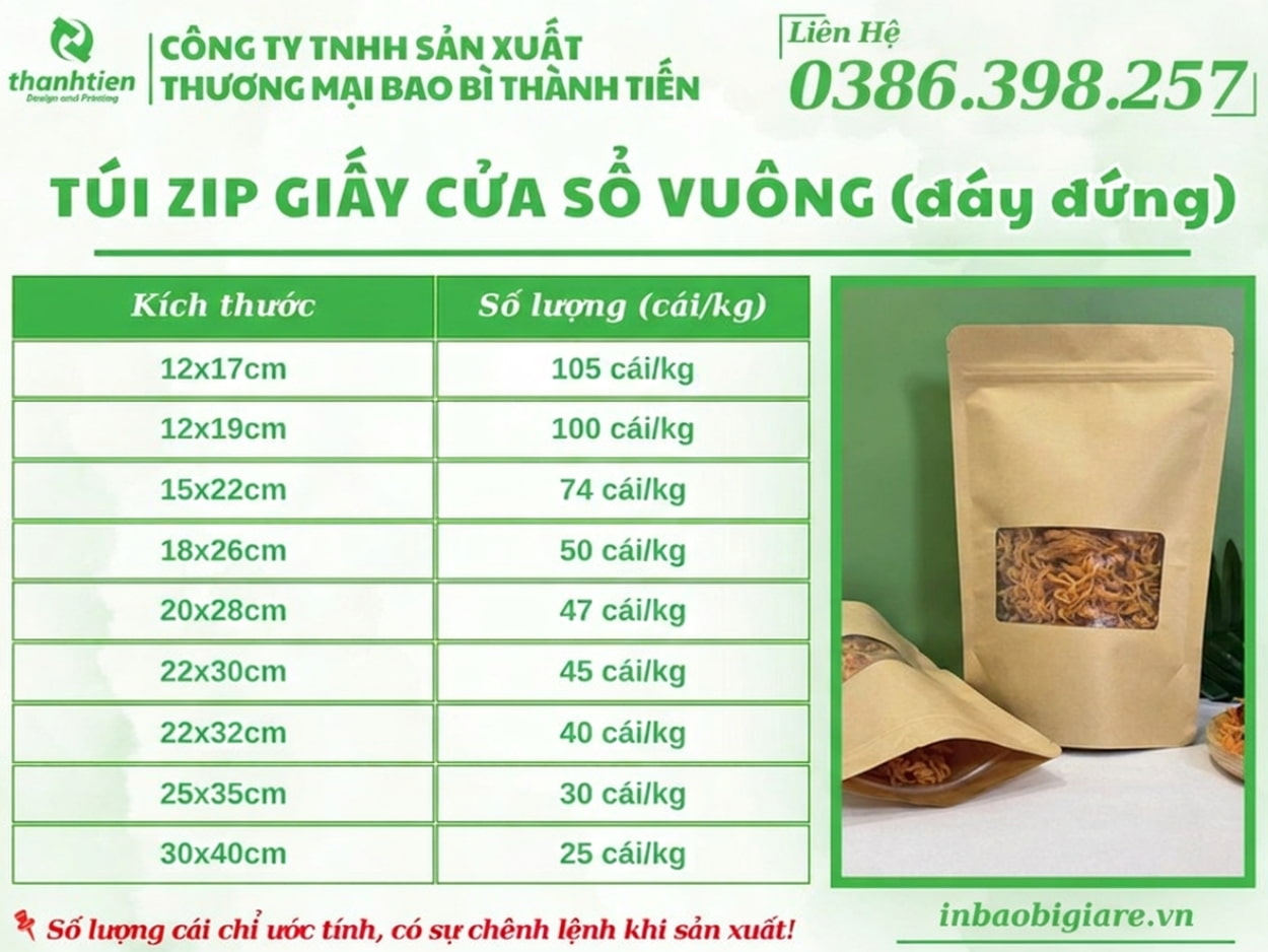 mẫu t&uacute;i zipper giấy kraft c&oacute; cửa sổ đẹp
