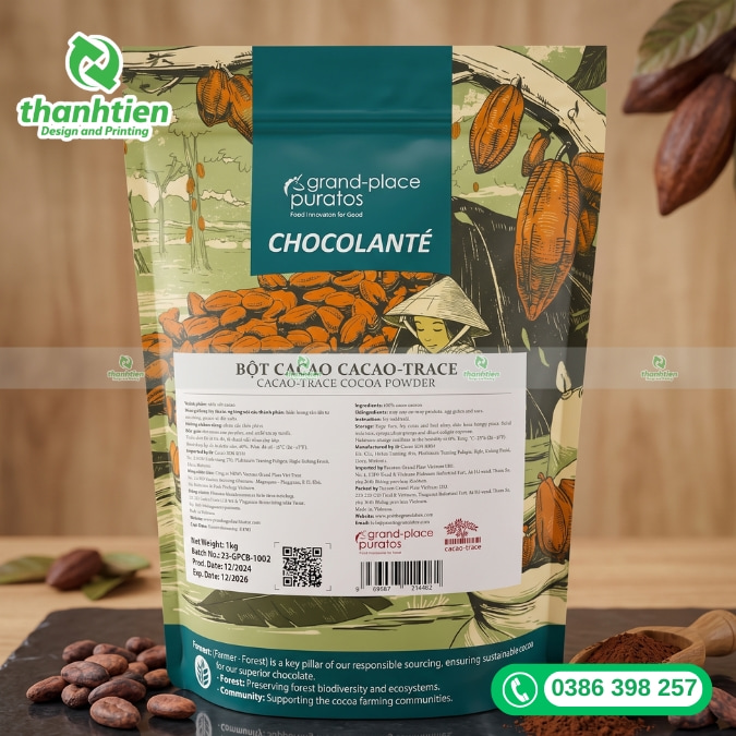 in t&uacute;i đựng bột cacao theo y&ecirc;u cầu
