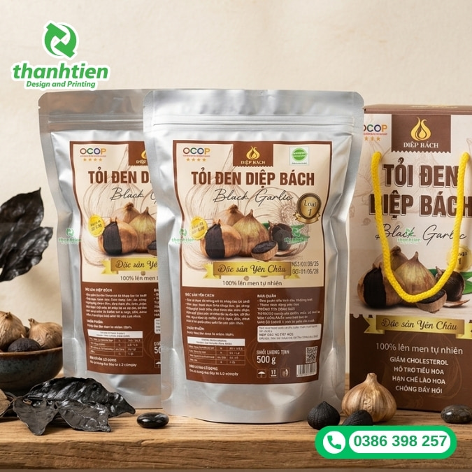bao b&igrave; tỏi đen in ấn theo y&ecirc;u cầu