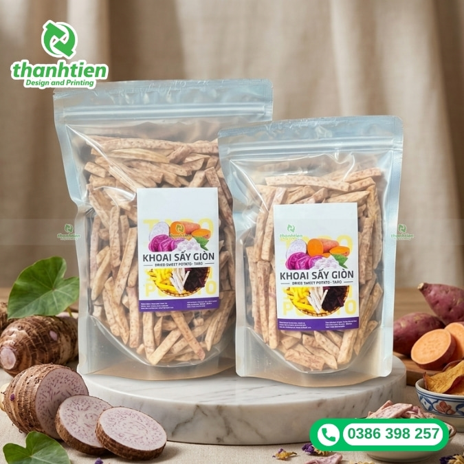 đặt in bao b&igrave; đựng khoai m&ocirc;n sấy đẹp